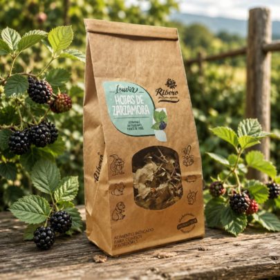 Hojas de zarzamora para conejos y roedores LEAVIX rodeadas de hojas y moras