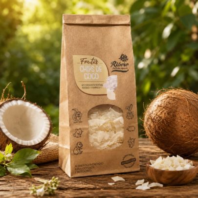 Chips de Coco para Coelhos e Roedores | FRUITIX Ribero Chips de coco para coelhos, porquinhos-da-índia, chinchilas e roedores