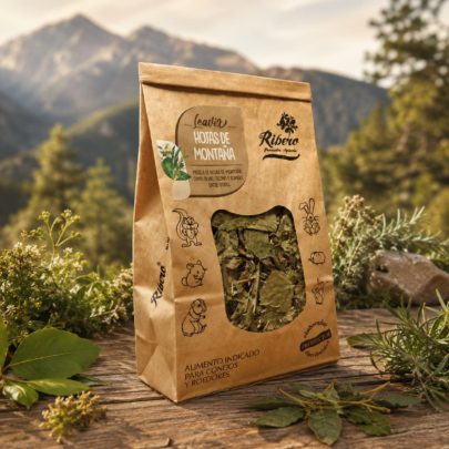 Mezcla de hojas de montaña para conejos y roedores LEAVIX en un entorno natural